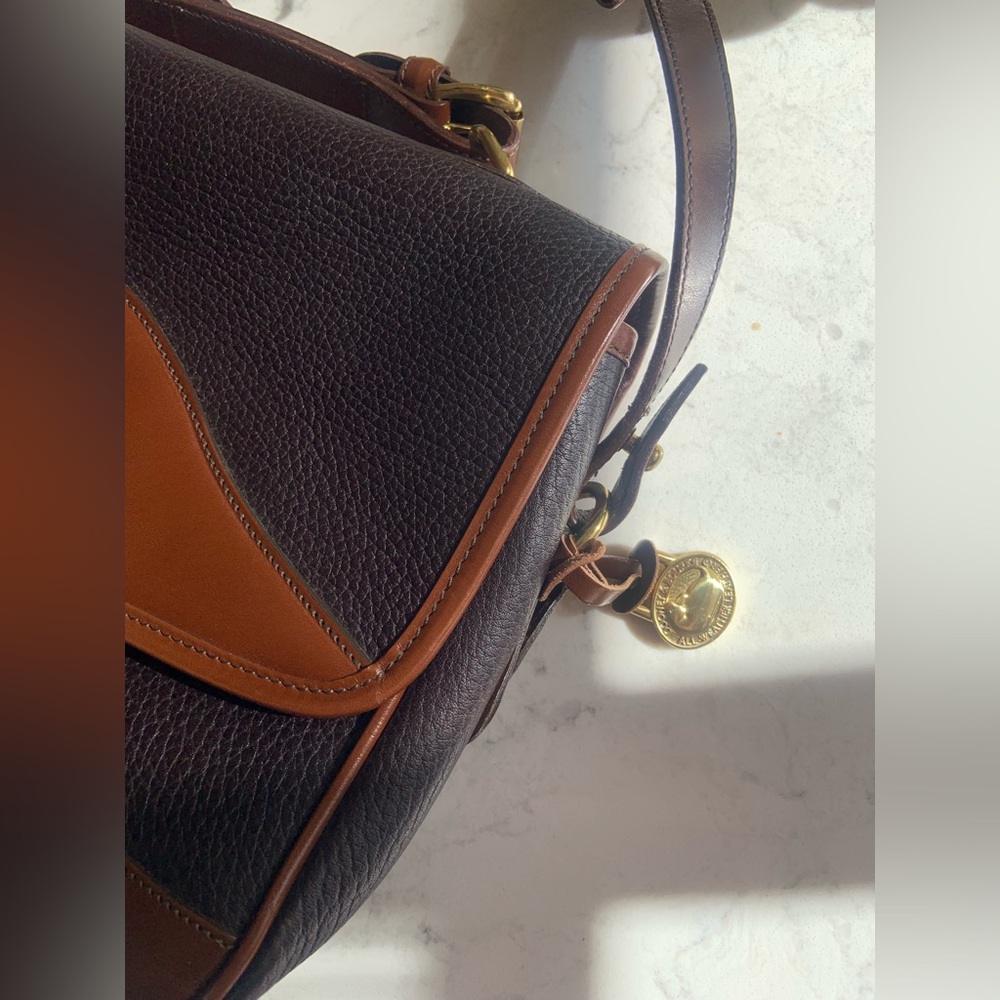Dooney & Bourke Dark Brown and Chestnut Leather Crossbody Satchel Vintage - Picture 11 of 11